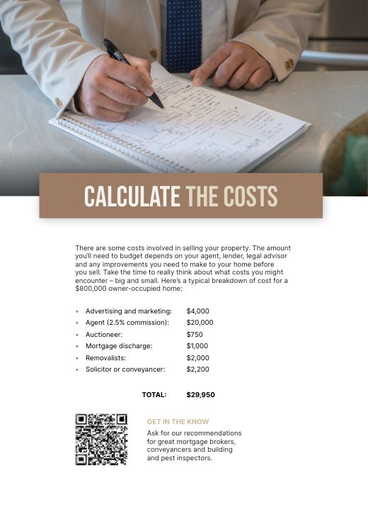 Calculate the costs page from the Home Seller's Guide