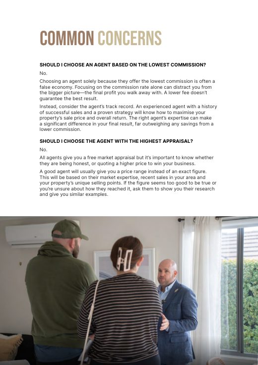 Common concerns page from the Home Seller's Guide